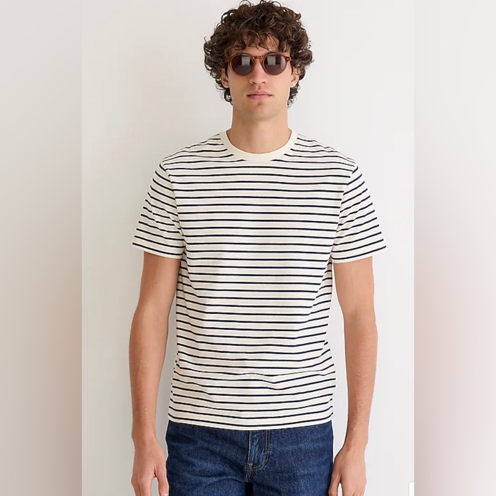 Men's Navy Stripe Crewneck T-Shirt - Classic Breton Style